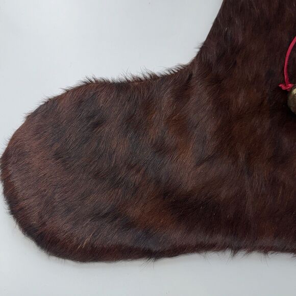 Handmade Cowhide Brown Christmas Stocking Rabbit Fur 20" Western Cowgirl Boho - Picture 4 of 10
